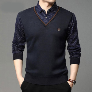 【卉祥】秋冬季假两件毛衣衬衫男款