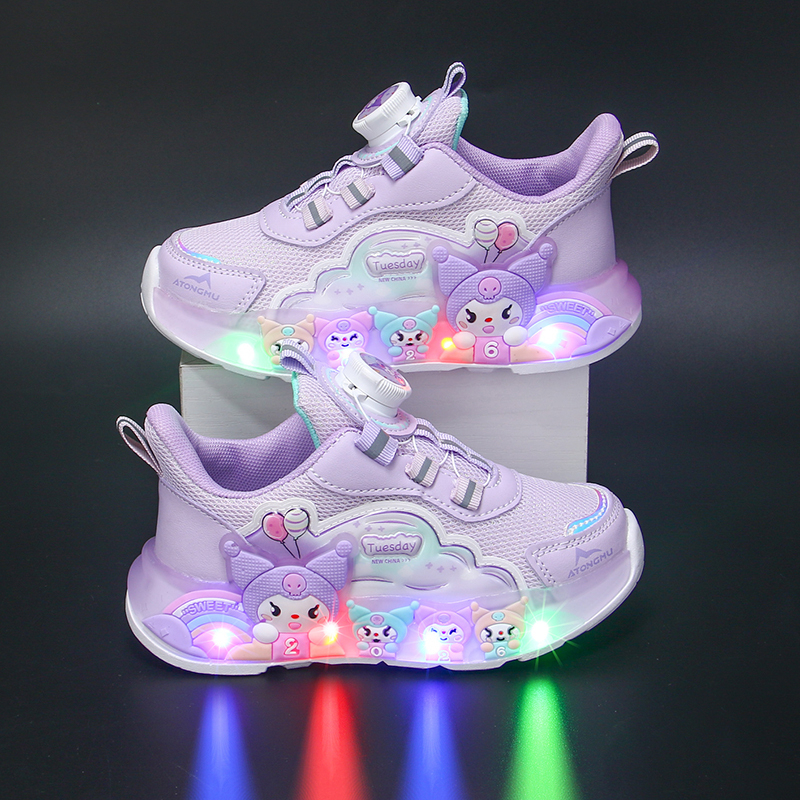 Glowing Kuromi Mesh Shoes for Girls, Sports Shoes with Lights, Spring Children's Flashing Shoes, Girls' Baby Princess Shoes with Soft Soles