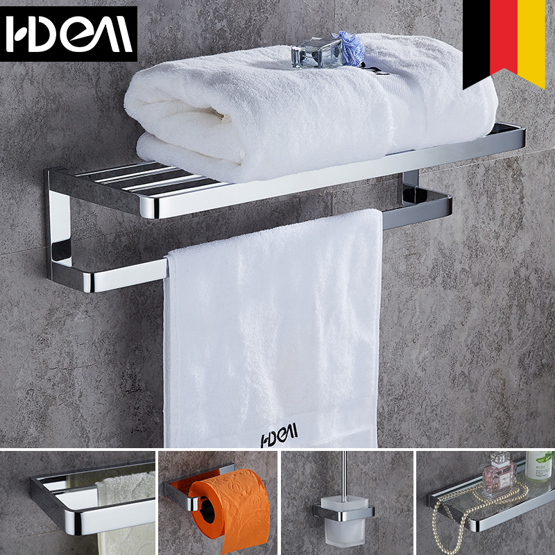 German Modern Bath Towel Rack Makeup Room Wall-mounted Shelve Towel Rod Full Copper Bathroom Hardware Pendant Drum Toilet Paper Rack