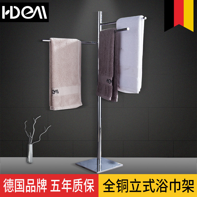 Net red German free punching all copper towel rack floor standing active rotating towel hanging bathtub folding bath towel rack