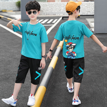 Boy summer suit summer handsome short-sleeved boy 2021 new childrens clothing childrens foreign style in the big childrens summer tide