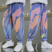 Boy jeans 2022 New Yangqi Fashionable Fried Street Handsome with Pants Tide Children Spring Autumn Loose Trousers