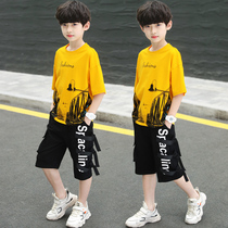 Boys childrens summer suit two-piece set 2021 new summer handsome middle and large boy boys short-sleeved Western style tide