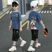 Boy summer suit 2021 new childrens clothing handsome foreign boy summer Korean version net red short-sleeved two-piece suit
