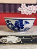 Hand-painted blue and white porcelain landscape large soup bowl red rare earth porcelain appreciation bowl wood kiln underglaze blue large bowl underglaze color
