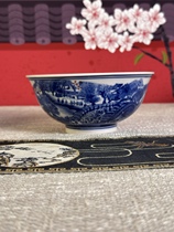 Blue and white porcelain landscape bowl completely hand-painted red rare earth appreciation bowl underglaze red wood kiln rice bowl underglaze color large bowl