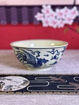 Hand-painted yellow rare earth blue and white porcelain phoenix pattern large bowl with double phoenix picture appreciation bowl Jingdezhen ceramic handmade rice bowl underglaze color
