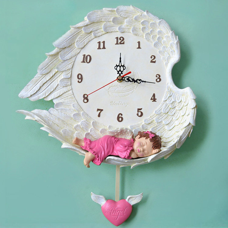 Eurostyle Brief Yoda Yard Watches & Clocks Creative Living Room Mute Angels Hanging Clock Fashion Personality Decorative Arts Bedroom Clock