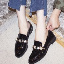 Beautiful ~~~~ Japanese soft patent leather British style small leather shoes women rhinestones coarse heel leather shoes