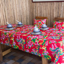 Northeast big flower cotton and linen farmhouse bar teahouse table cloth round tablecloth Chinese ethnic style hotel tablecloth