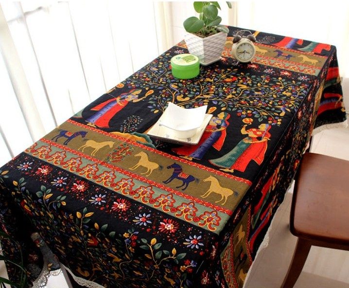Cotton and linen ethnic style dining room bar hotel teahouse tablecloth round tablecloth tablecloth coffee table cloth Indian style retro