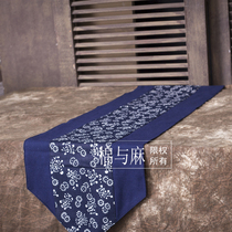 Teahouse custom blue printing stitching high-grade thickened ethnic pastoral table flag Teahouse farmhouse table flag bed flag