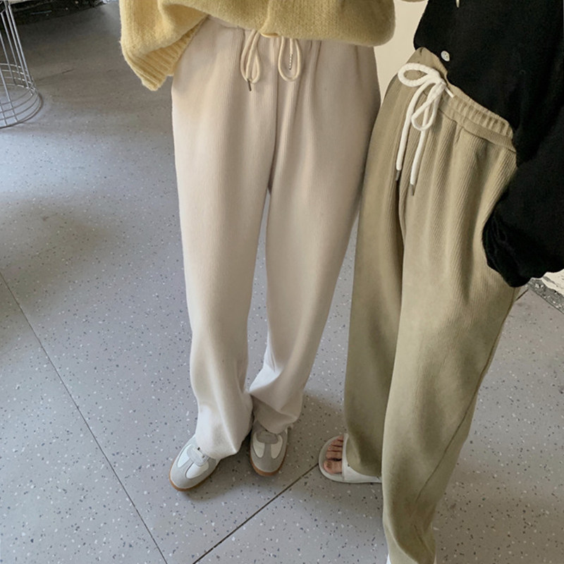 Knitted broad legs female high waist vertical autumn winter and Korean version with thin casual pants loose and thick straight pairs