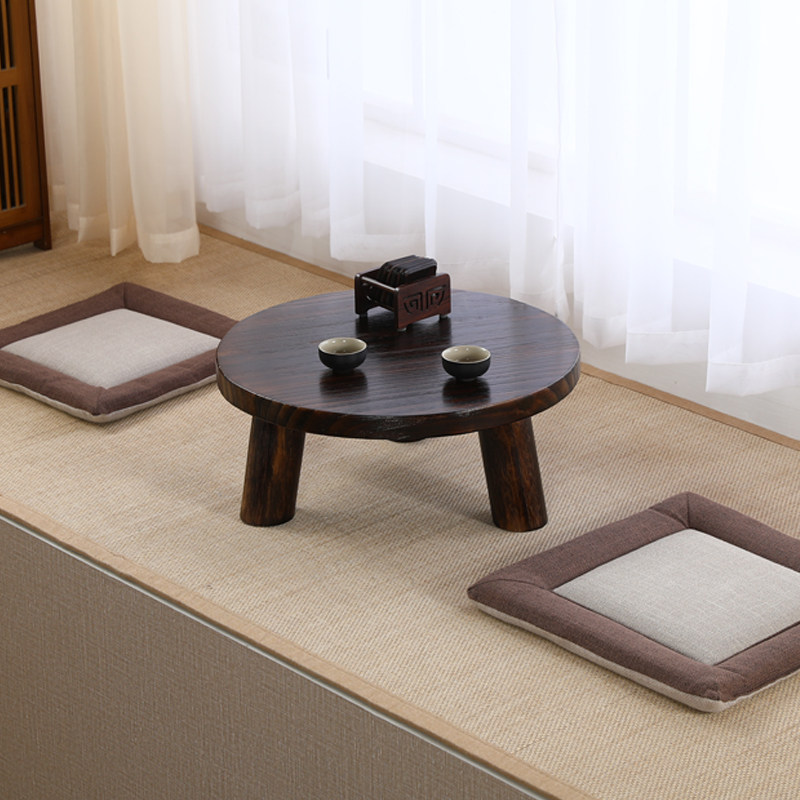 Japanese-style bay window small coffee table solid wood small table bedroom sitting on the floor home round table window sill tatami coffee table low table