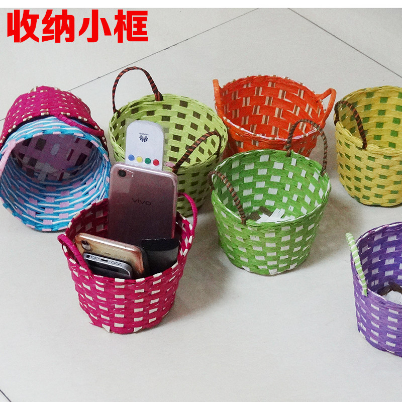 Containing basket Grass Knitted Tabletop Small Basket Idea Handmade DIY Woven Basket Key Jewellery Remote Control Storage Small Basket
