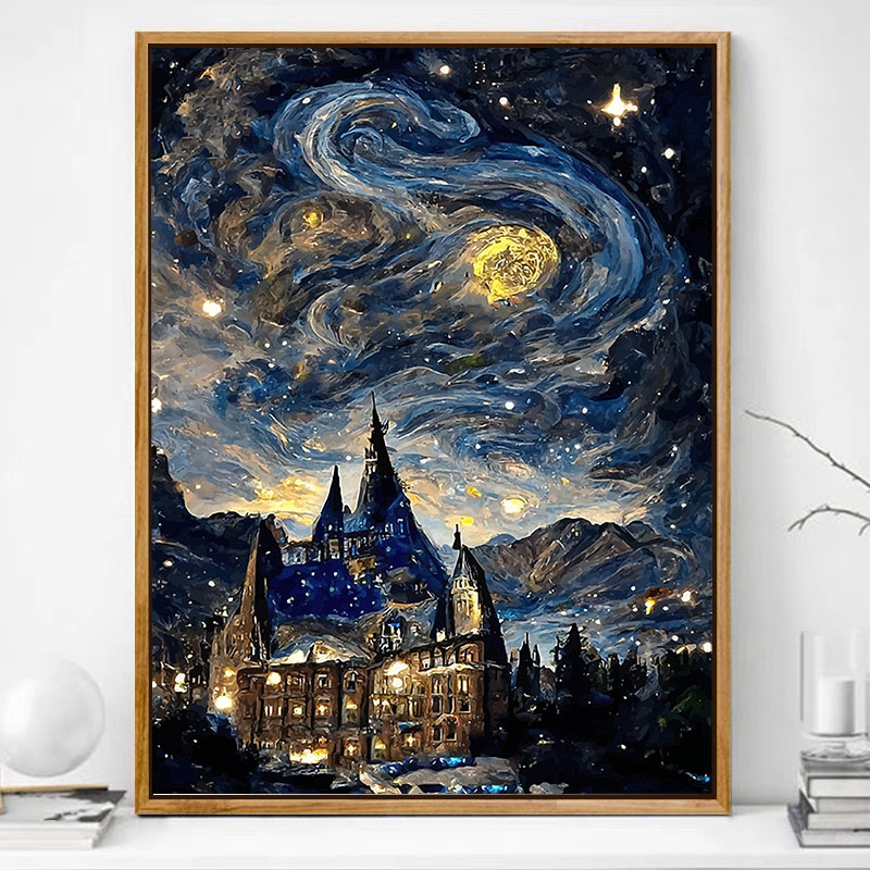 Van Gogh Hogwarts digital oil painting diy draw Advanced senses Fill color oil color painting decompression stuffed propylene hanging painting-Taobao