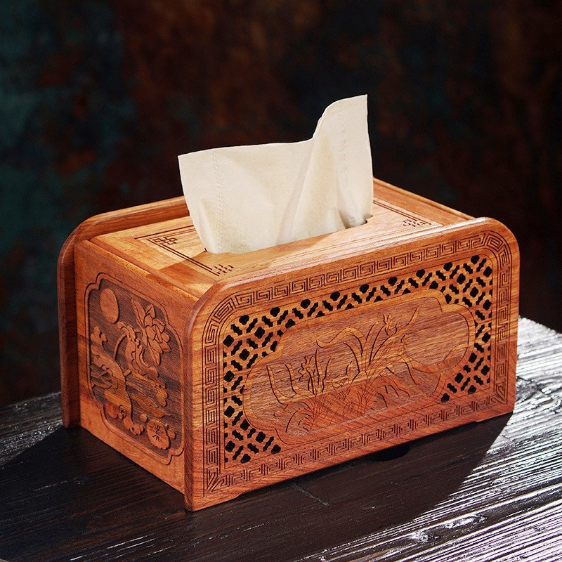 Burmese rosewood tissue box living room light luxury high-end home Chinese mahogany retro solid wood restaurant paper box