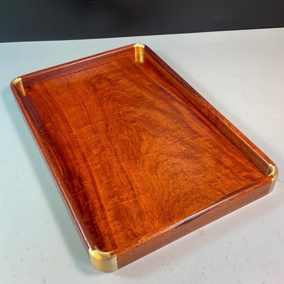 Burmese pear tray rectangular rounded tea set tray Chinese solid wood snacks candy tray living room tea cup tray