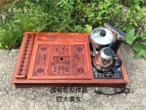 Myanmar Flowers Pear Wood Tea Tray Solid Wood Tea Tray Whole Qigfu Tea Sea Red Wood Tea Table With Cup Holder