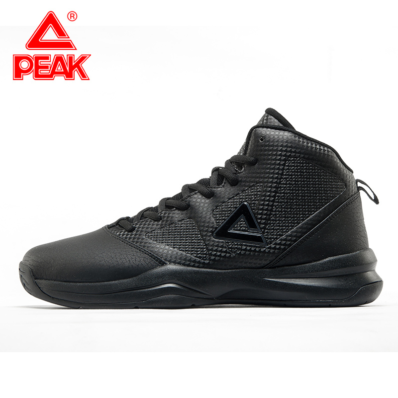 Peak Basketball Shoes Men's Official Flagship Black Leather High-Top Wear-Resistant Sneakers Outdoor Actual Combat Sports Shoes for Men