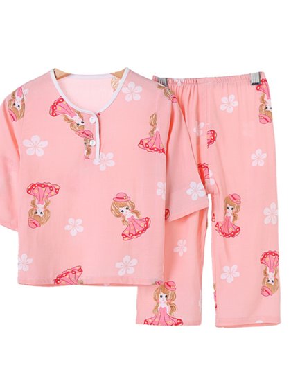 夏季儿童棉绸睡衣套装男孩女童绵绸长袖家居服宝宝小孩薄款空调服