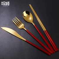 Красное золото [нож+вилка+ложка+палочки для палочек] четыре -купоток