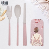 Складные палочки для еды, ложка, комплект для школьников, телескопическая портативная милая посуда, коробка для хранения, 3 предмета