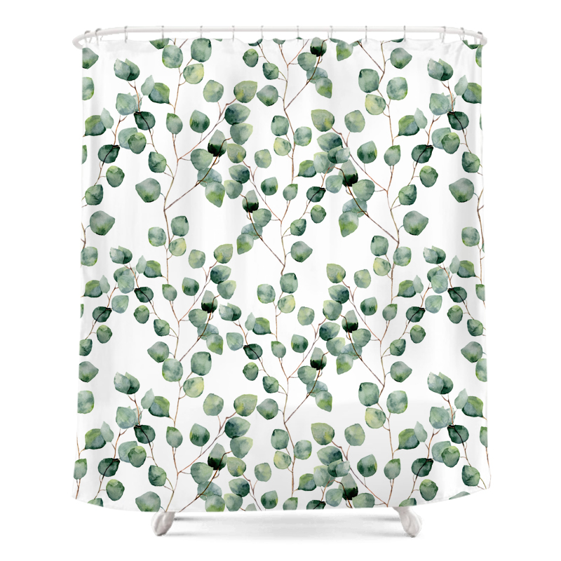 Shower curtain custom waterproof mildew aggravated door curtain powder room curtain partition curtain fabric polyester fiber eucalyptus green leaves