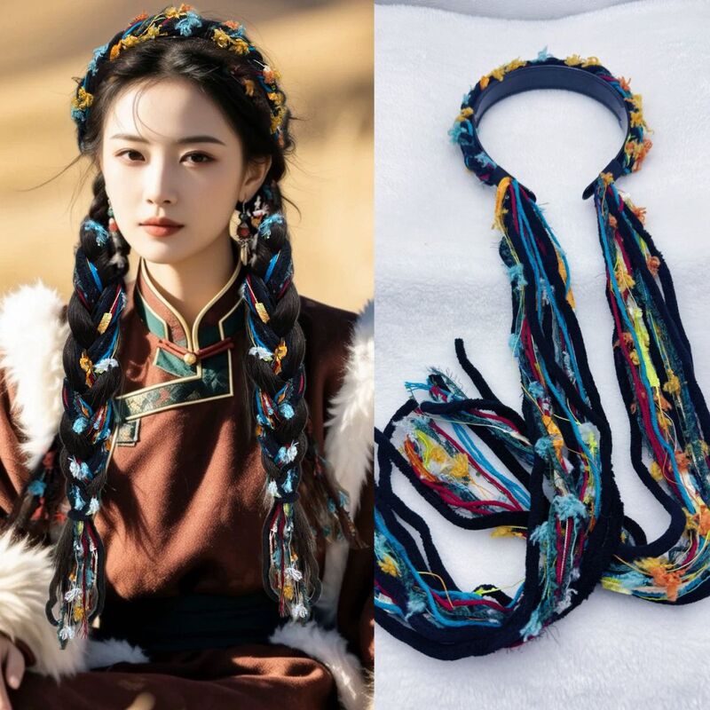 Hairband, Wig, Braided Hair, Colorful Rope, Ethnic Style Wig, Tibetan Dance Headdress, Travel Hair Accessories, Braided Hairband