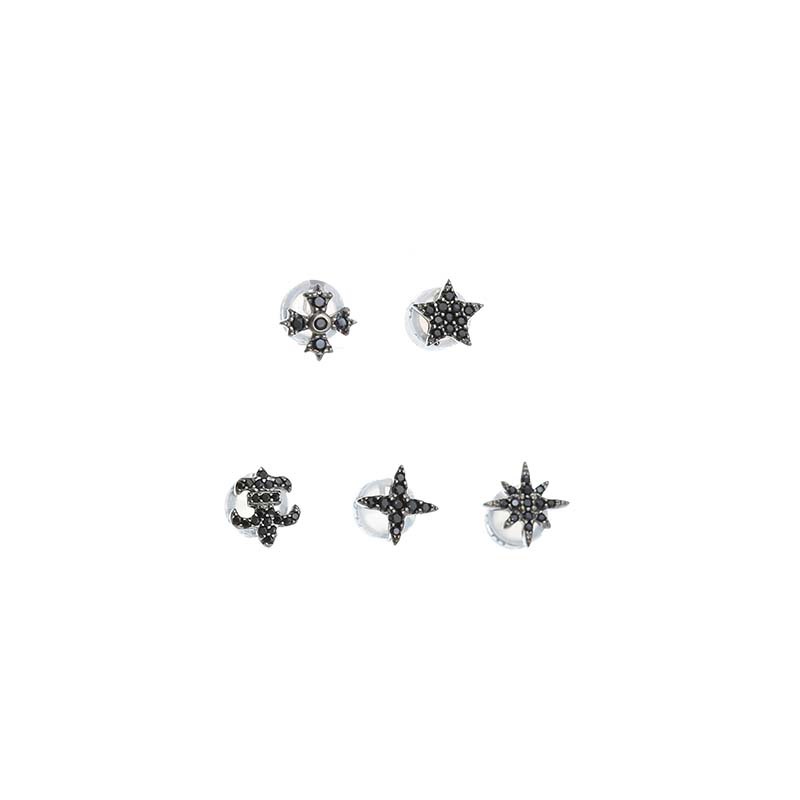 High - end custom 925 silver micro zirconic black meteor symbol ear needle five pieces miniminins overfire