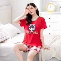 Sleepwear Womens Summer Pure Cotton Short Sleeves Shorts Sweet And Cute Summer Two Suits Thin student Princess Home Home Clothing