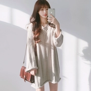 Mùa thu và mùa đông của phụ nữ Hàn Quốc khí chất thời trang retro áo len dài tay ở cổ chữ V là váy len mỏng màu