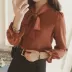 Áo sơ mi nữ thắt nơ mới xuân thu 2021, áo sơ mi nữ dài tay, áo sơ mi voan hàn quốc, áo sơ mi trắng đáy trong - Áo sơ mi