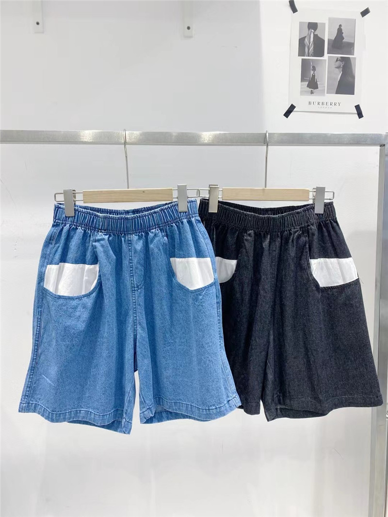 Tide brand TD Korean version elastic waist contrast color straight shorts chic all-match thin stitching high waist jeans women