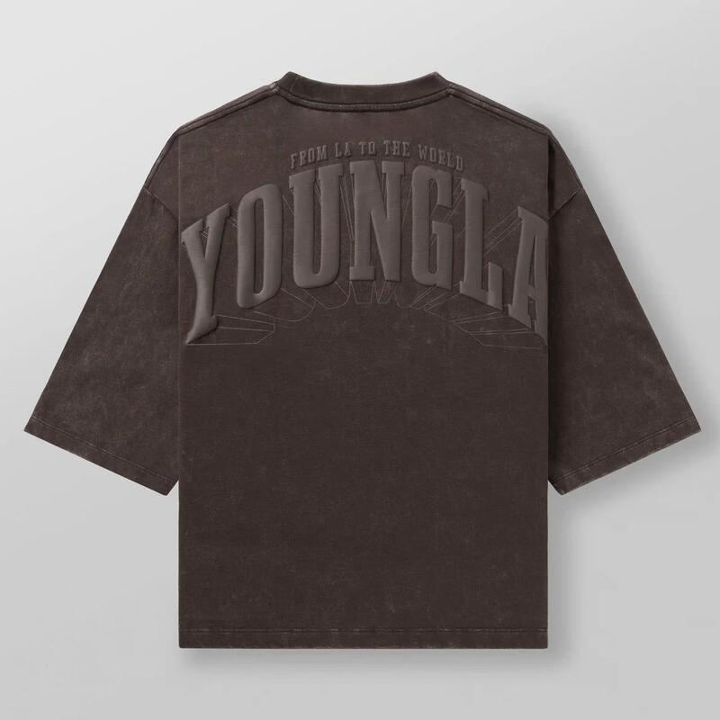 Youngla Men's Oversized T-Shirt with Foam Print, Pure Cotton Short-Sleeved American Style Sports Fitness Casual Top Trendy Brand