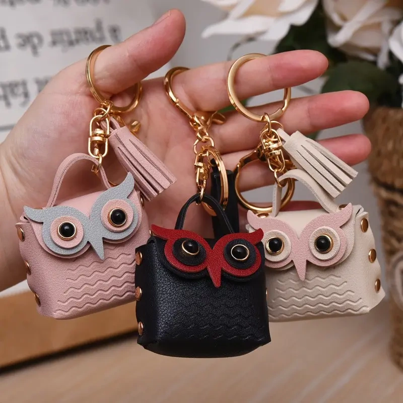 Creative Leather Owl Coin Purse Keychain Trendy Car Bag Couple Keychain Small Pendant
