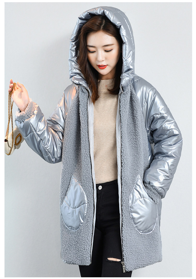 This is a new mid-length women's coat for autumn and winter, featuring a large, thickened, glossy faux fur, lambskin, sheepskin cut, and granular fleece pic 16