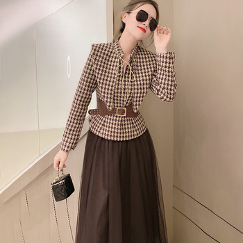 Xiaoxiangfeng fashion suit autumn style 2022 new celebrity temperament short coat mesh skirt foreign style two-piece female