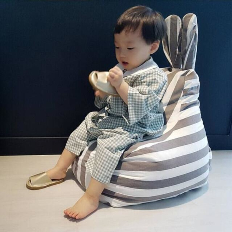 INS Children's Rabbit Ear Single Sofa bench pure cotton-friendly leisure bean bag baby seat can be removed and taken photo