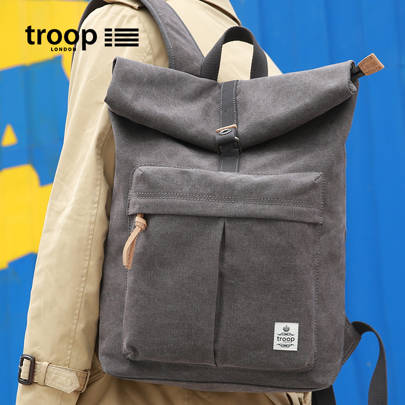 Troop backpack men's canvas new fashion backpack college student school bag casual simple large-capacity canvas bag