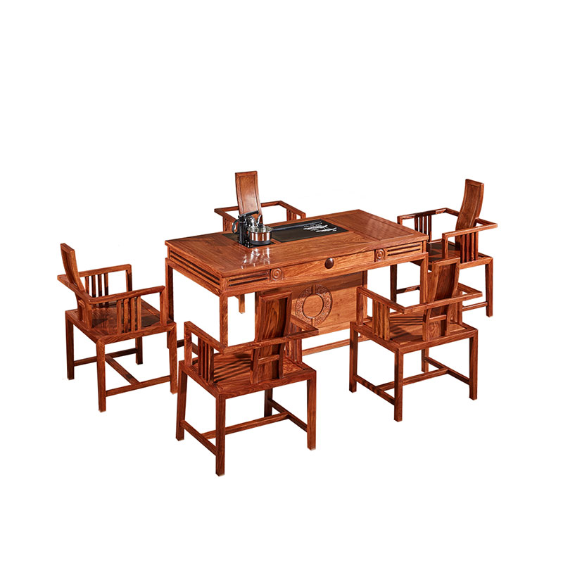 Gỗ tuyết tùng gỗ gụ mới Trung Quốc bàn trà một bàn năm ghế đá khay trà chào mừng đồ nội thất trà mới - Nội thất văn phòng bàn làm việc có ngăn kéo