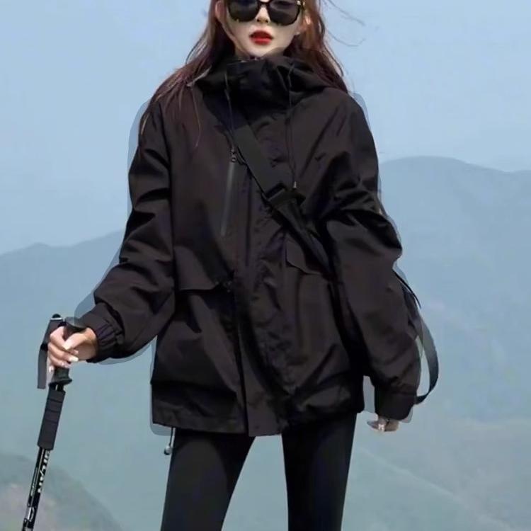 Korean 2025 Spring and Autumn New Style Women's Casual Loose Hooded Jacket Windbreaker Coat Women's Fashionable Windbreaker