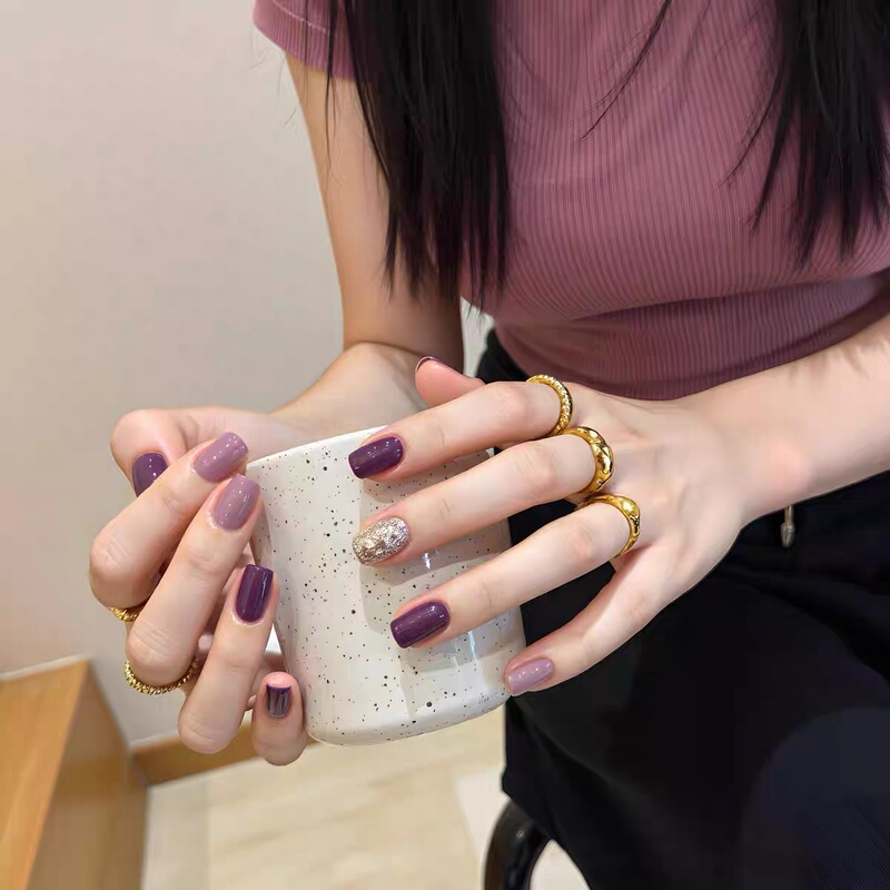 Purely Handmade Wearable Nails, Color-Changing Purple Dopamine, Super Brightening, High-End Simple Style, New Spring/Summer Short Style, Detachable
