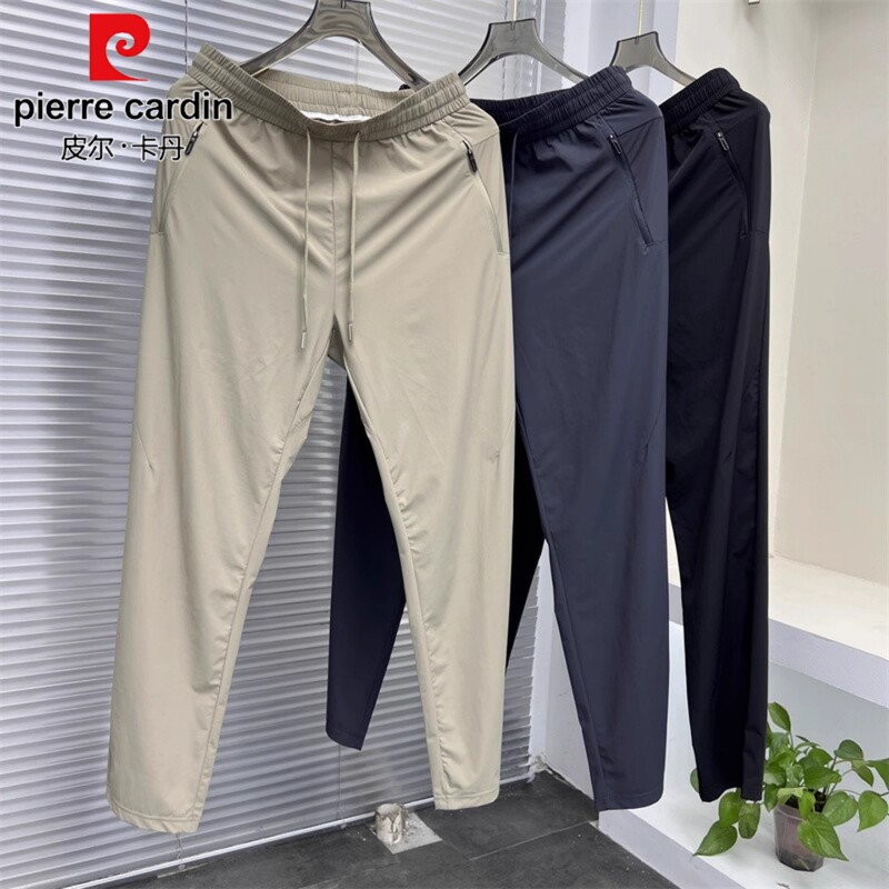 Pierre Cardin High-End Spring and Summer Stretch Ice Silk Pants Straight-Leg Trousers Cool Breathable Solid Color Thin Casual Pants Men's Pants