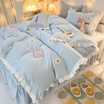 Little fairy recommends Korean girl heart cotton bed skirt four-piece set cute Princess wind cotton sheet duvet cover on the bed