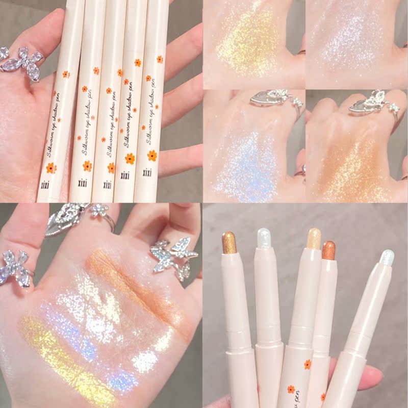 Highlighter stick reclining silkworm pen bling bling dual-purpose three-dimensional tear eye makeup champagne gold pearl eyeshadow for affordable students