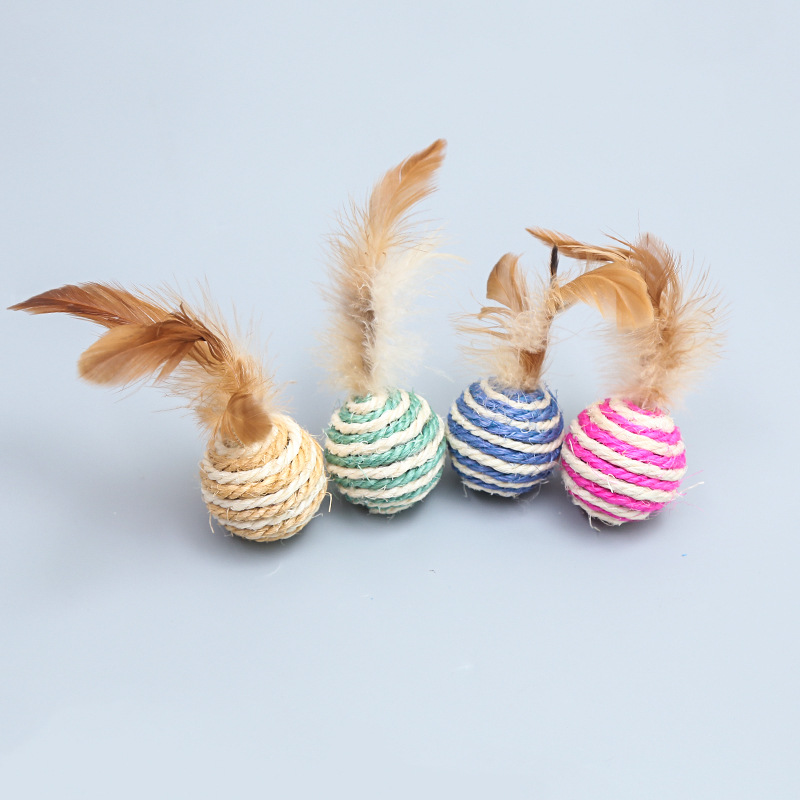 Cat Toy Feather Sword Leash Ball Teasing Cat Interaction Self Hi pet toy Woven Cat Ball Factory