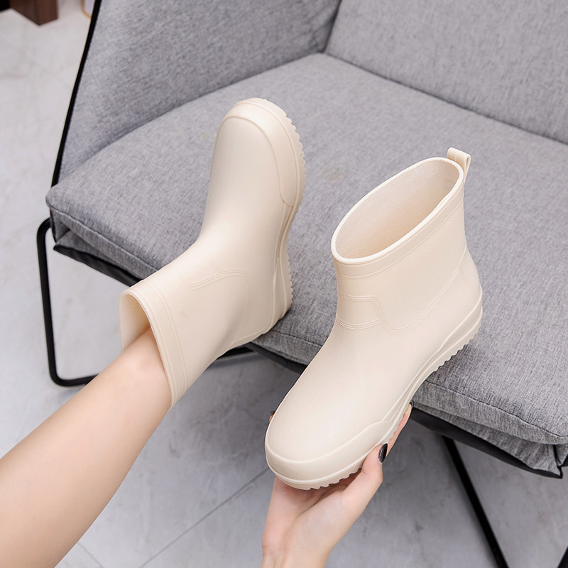Season Rain Shoes Women Fashion Plus Cotton Water Shoes Kitchen Waterproof Non-slip Rubber Shoes Outwear Adults Short Midcylinder Abrasion Resistant Rain Boots