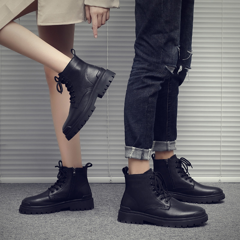 Martin boots men and women couple leather new winter velvet high-top tooling shoes trend leather boots British mid-tube boots