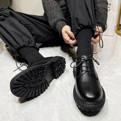 INS Martin Shoes Men's Low Help British Style Retro Black Leather Korean версия увеличивает рабочие кожаная обувь Tide Business Leisure